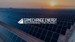 The rebranded logo shown above a large-scale solar installation