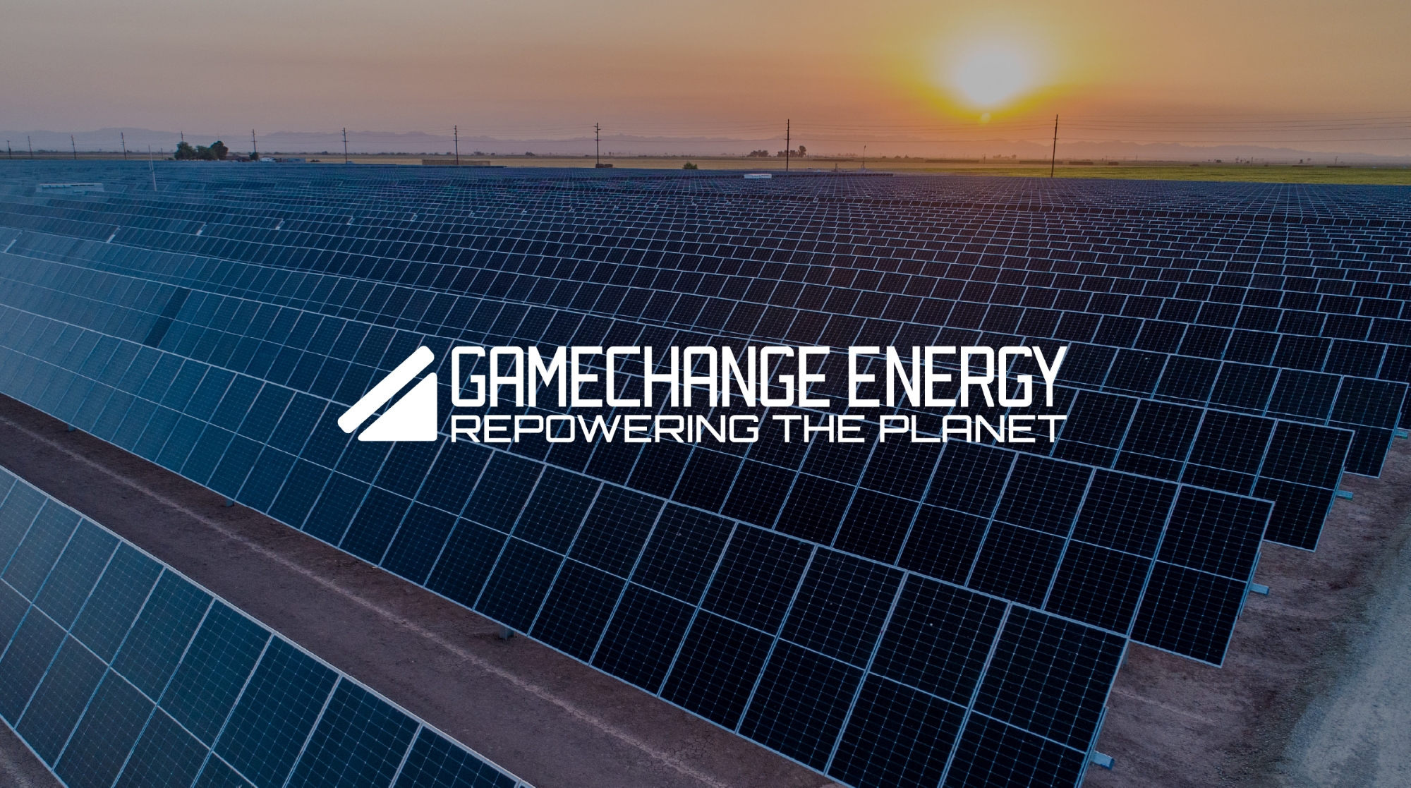 The rebranded logo shown above a large-scale solar installation
