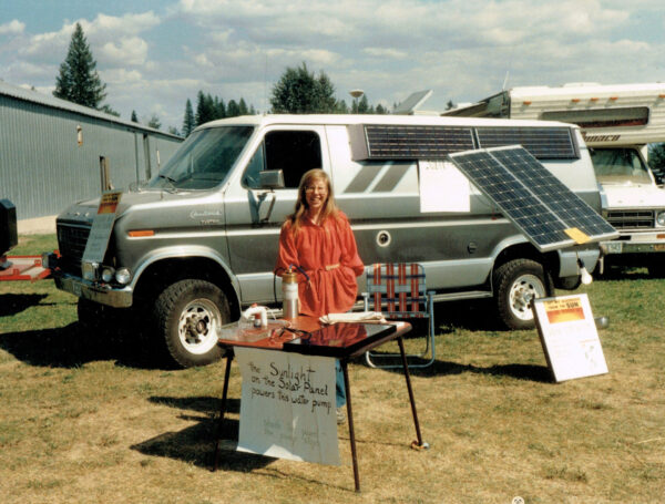 Elizabeth Willey selling modules out of a van in the late 80s or early 90s