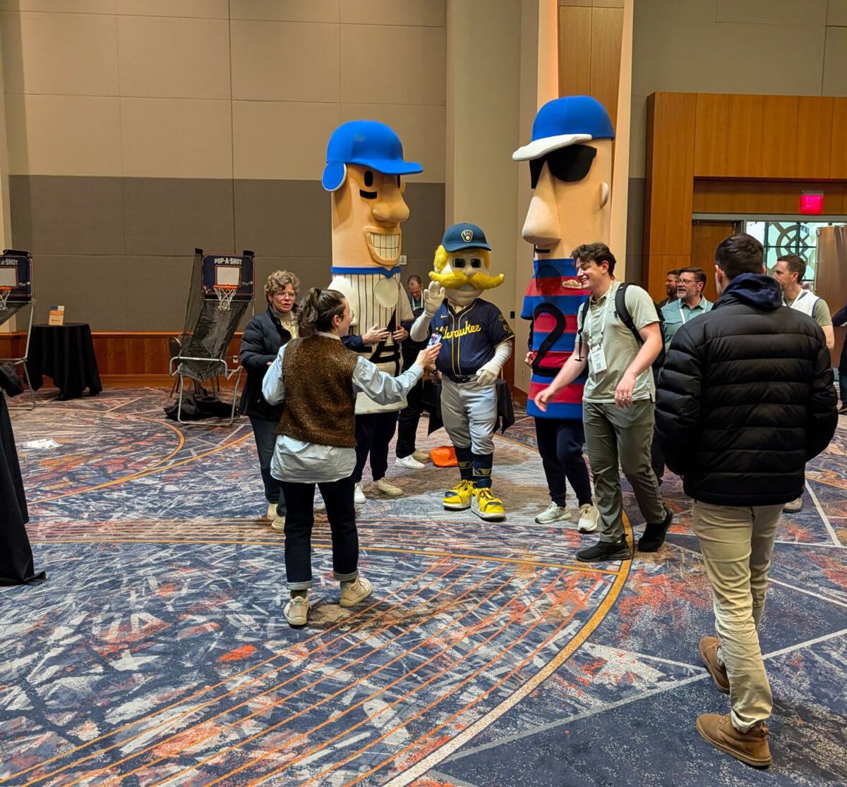 Bernie Brewer and the racing sausages strike a pose