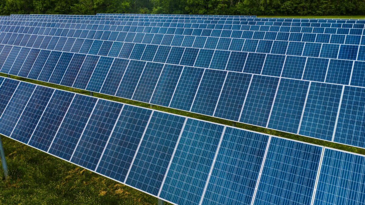 Polycrystalline solar panels installed in a field