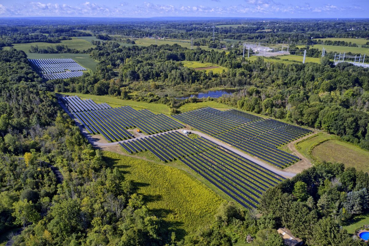 Aerial photo of Renewable properties solar installation