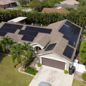 Aerial photo of a home with a Terra Energy system on the roof