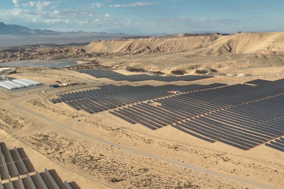 An aerial view of the Escape Solar and Storage project in late 2025
